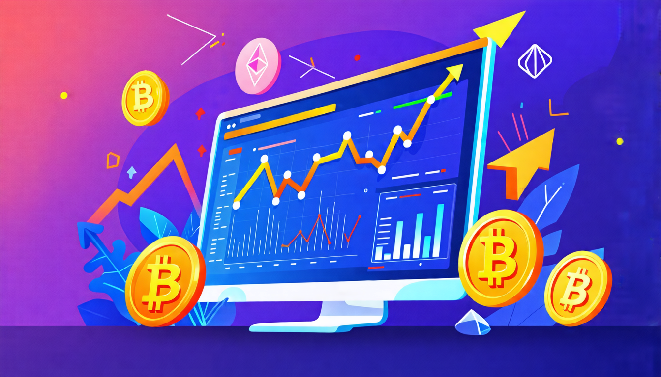 Create an image of a person confidently trading cryptocurrencies on the Bitget platform. Show a clean, modern trading interface on a computer screen with charts, graphs, and digital currencies like Bitcoin and Ethereum. Surround the trader with symbols of financial growth such as upward arrows, coins, and dollar signs. Make the atmosphere dynamic and futuristic to reflect the advantages and potential of using Bitget for trading.