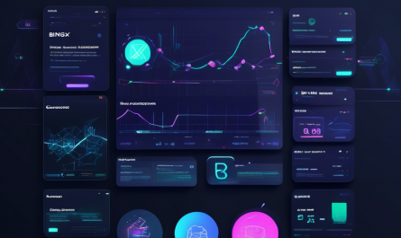 Create an illustration of a futuristic digital trading platform with a sleek, modern interface. The platform should have charts, graphs, and a variety of cryptocurrencies being exchanged. Include hints of educational text or guide-like elements, possibly with an avatar or character providing a tutorial. Highlight the name BingX Exchange prominently on the screen. The setting should feel high-tech, secure, and user-friendly, appealing to both novice and experienced traders.