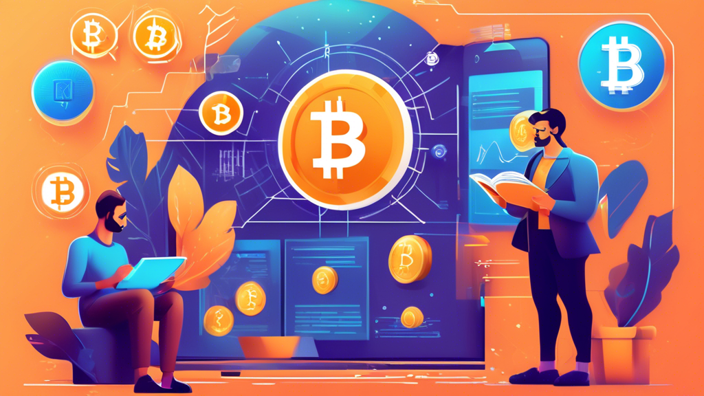 Create a digital illustration of a beginner's guide to crypto investment. The scene should include a diverse group of curious individuals browsing through educational materials such as books, laptops displaying crypto charts, and infographics. Show a mentor or expert guiding them. Incorporate symbols of popular cryptocurrencies like Bitcoin and Ethereum in the background. The environment should be welcoming and modern, exuding a sense of discovery and learning.