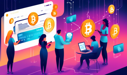 Create a digital illustration showing the process of buying cryptocurrency with a credit card. The image should feature a diverse group of beginners at their computers or smartphones, highlighting a credit card, a cryptocurrency symbol like Bitcoin, and a secure digital wallet on the screen. The background can include an abstract representation of blockchain and network connections to emphasize the digital nature of the transaction. Use bright, inviting colors to make the guide appear accessible and user-friendly.