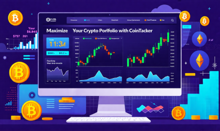 Create an image of a diverse cryptocurrency portfolio dashboard displayed on a sleek, modern computer screen. The interface should show various charts, graphs, and statistics, highlighting a rise in portfolio value. Include popular cryptocurrencies like Bitcoin, Ethereum, and others, with a tagline or header that reads 'Maximize Your Crypto Portfolio with CoinTracker'. The background should exude a high-tech, streamlined feel, suggesting precision and sophistication.