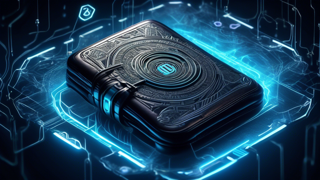 Create an image of a high-tech, futuristic cold wallet with intricate designs, secure locks, and a glowing aura to emphasize its importance in cryptocurrency security. Surround it with digital symbols of various cryptocurrencies like Bitcoin, Ethereum, and others, all being shielded from a menacing array of cyber threats represented by ghostly figures and dark clouds, highlighting the protective nature of the cold wallet.