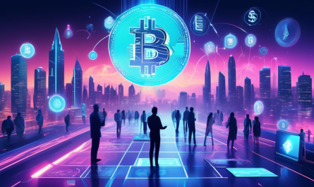 Create an image showcasing a futuristic digital landscape with people engaging in cryptocurrency lending and borrowing. The scene includes floating digital currency symbols like Bitcoin, Ethereum, and others around individuals using holographic screens to make transactions. Highlight a modern cityscape in the background to suggest technological advancement and financial innovation, with a large, glowing YouHodler logo integrated into the scene, symbolizing a secure and interactive platform for cryptocurrency finance.