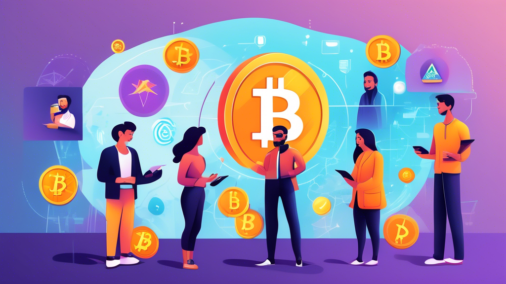 Create an image depicting various legitimate methods of earning free cryptocurrency. Illustrate a diverse group of people engaging in activities such as completing online surveys, participating in crypto educational courses, joining cryptocurrency airdrops, and using crypto cashback while shopping. Include visual elements that represent popular cryptocurrencies like Bitcoin, Ethereum, and Cardano in the background, along with digital devices to emphasize online engagement. The scene should be vibrant and futuristic, symbolizing the digital and innovative nature of cryptocurrency.