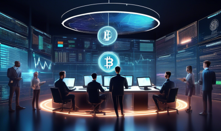 Create an image that depicts a visually engaging and informative scene, combining elements of cryptocurrency and taxation. Imagine a futuristic office space where digital coins, such as Bitcoin and Ethereum, are integrated into traditional tax documents. Include a diverse group of individuals, representing professionals and enthusiasts, analyzing complex charts and data on holographic displays. The atmosphere should convey a sense of exploration and clarity within the world of cryptotax, merging digital innovation with financial responsibilities.