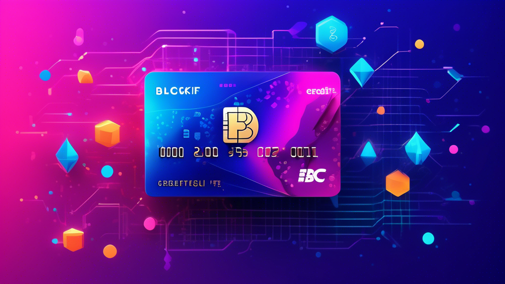 Create an image of a futuristic, sleek credit card with the BlockFi logo, surrounded by digital currency symbols like Bitcoin and Ethereum. The card should be depicted in a vibrant, innovative setting with dynamic colors, symbolizing financial growth and rewards. Include visual elements like graphs or charts rising, to emphasize maximizing rewards and the innovative nature of financial technology.