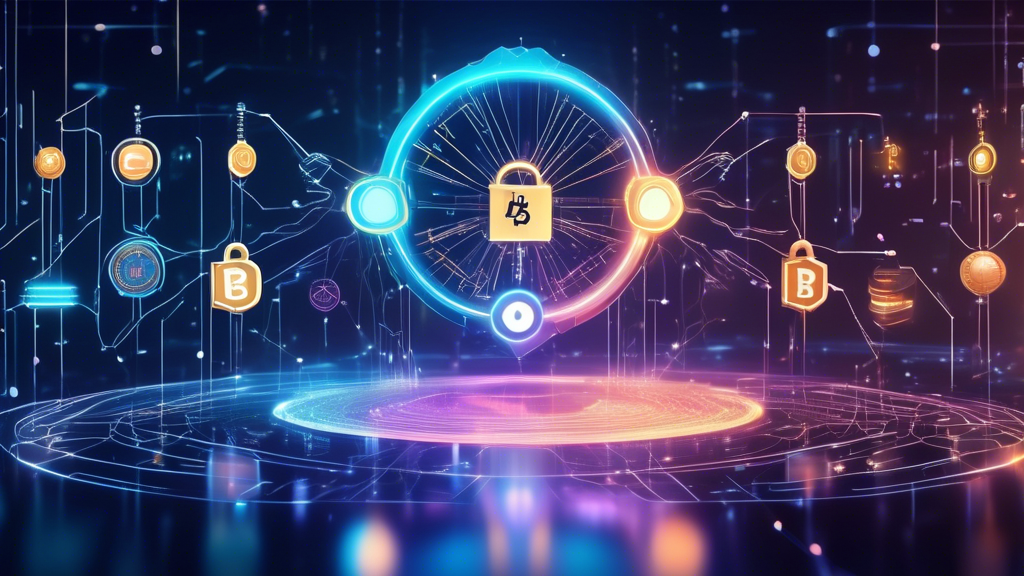 Create an image showcasing a futuristic digital marketplace with visually striking and secure elements, like glowing padlocks and encrypted nodes, symbolizing safe platforms for purchasing cryptocurrency. Include a variety of popular cryptocurrencies like Bitcoin, Ethereum, and Ripple displayed as floating coins, with users interacting with holographic interfaces to explore their features and purchase options. The scene should convey innovation, security, and ease of use in a vibrant and tech-centric environment.